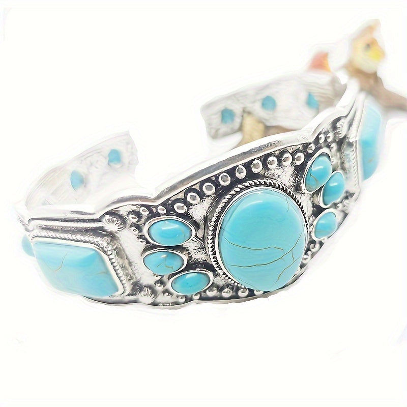 Bohemian Natural Turquoise Cuff Bracelet, Vacation Accessories