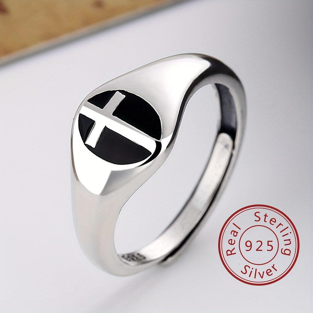 925 Sterling Silver Retro Cross Signet Ring, Adjustable